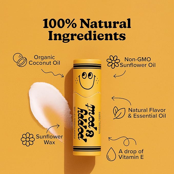 Poppy & Pout Kids Jumbo Lip Balm | All Natural Lip Balms & Moisturizers | Hydrates with Beeswax, Vitamin E, Organic Coconut Oil | Cruelty-Free | Lip Balm in Recyclable Cardboard Tube (Banana Fanna)-Velvo Beauty