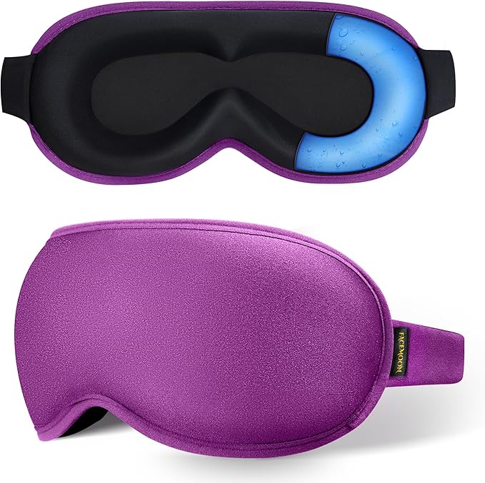 Cooling Gel 3D Sleep Eye Mask-Weighted Blackout Sleep Mask & Cold Compress for Dark Circles, Dry Eyes, and Puffiness - Comfortable, Eyelash-Friendly, Reusable for Relaxing Sleep-Purple-Velvo Beauty