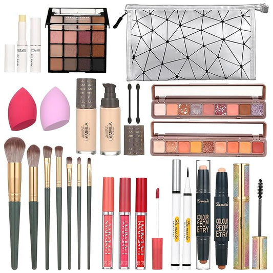 All in One Makeup Kit for Women Eyeshadow Eyeliner lipgloss, Lipstick Makeup brushes Mascara Eyebrow pencil Concealer Face Powder Primer Make Up Gift Set for Women, Teens-Velvo Beauty