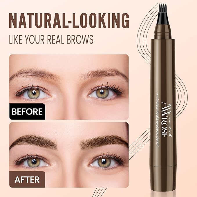 AWROSE Eyebrow Pencil, 2 Pack 3D Waterproof Microblading Eyebrow Pen 4 Fork Tip Tattoo Pencil, Precise Natural Magic Eye Brow Pen with Hair Like Strokes, 4 Points Multi-Used Eye Brow Pencils for Women-Velvo Beauty