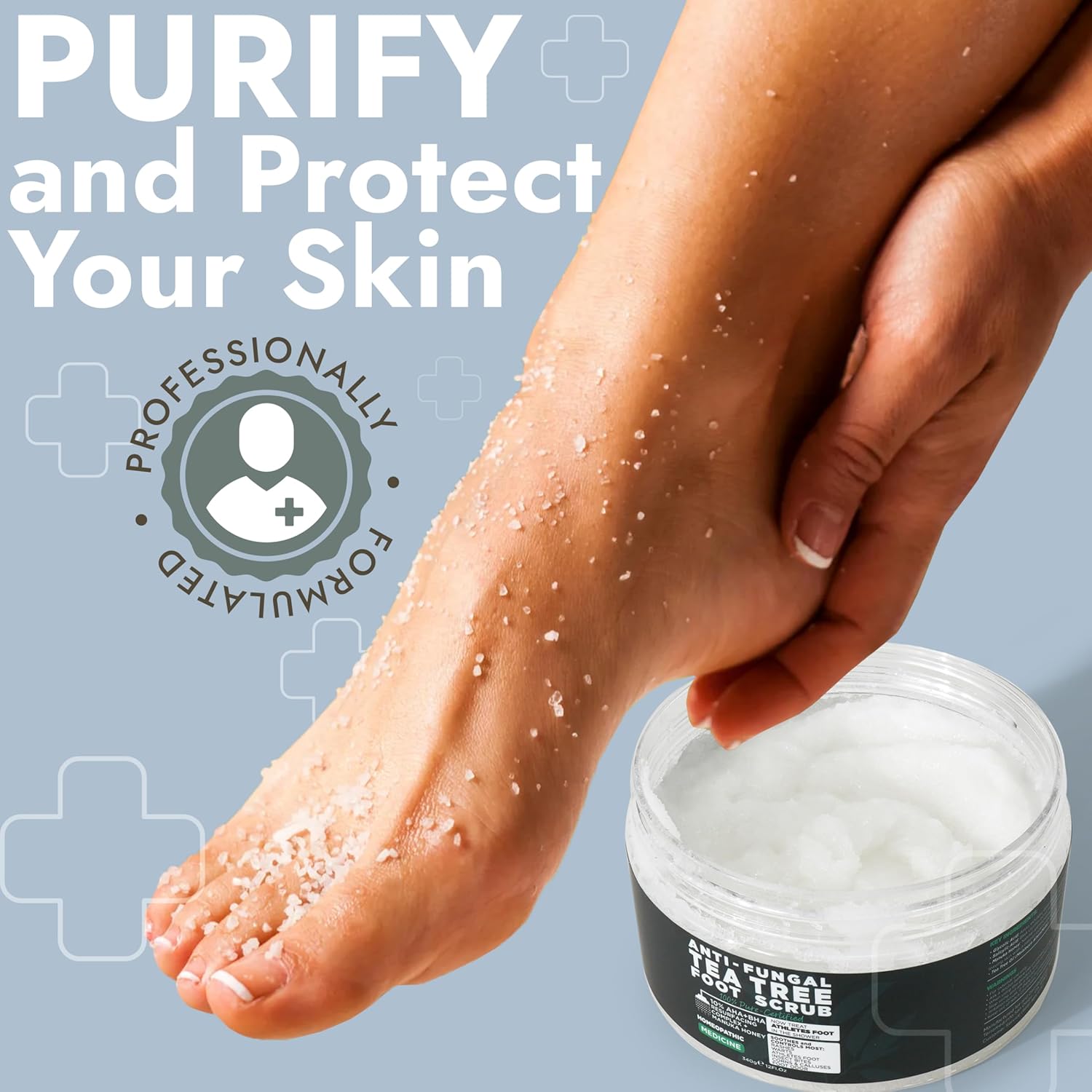 Foot Scrub with Tea Tree Oil | Callus Remover For Feet | Exfoliating Scrub with Salicylic and Glycolic Acid for Dead Skin, Athlete’s Foot, Warts, Corns, Rashes, Foot Odor, Insect Bites and Foot Care-Velvo Beauty