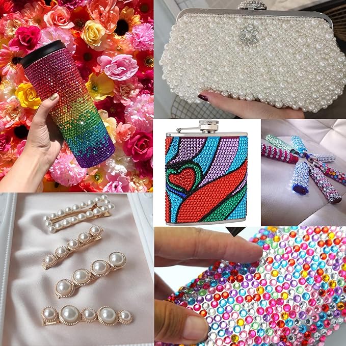 Flat Back Rhinestone+Half Round Pearl Kits Colorful Rhinestones+White Pearls with Picker Pencil and Tweezer for Home DIY and Professional Use-Velvo Beauty