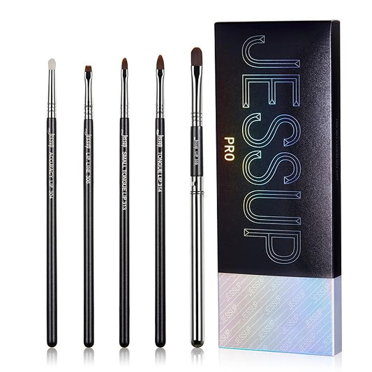Jessup Lip Brush Set, Professional Lip Makeup Brushes for Lipstick Streak-Free Contour Define and Accentuate, Premium Synthetic Hair, 5pcs T325-Velvo Beauty