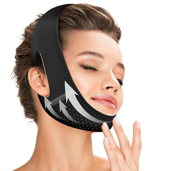 Reusable V Line Lifting Mask with Chin Strap for Sleeping,Face Lift Prevent Sagging, Jaw Exerciser,Black,M-Velvo Beauty