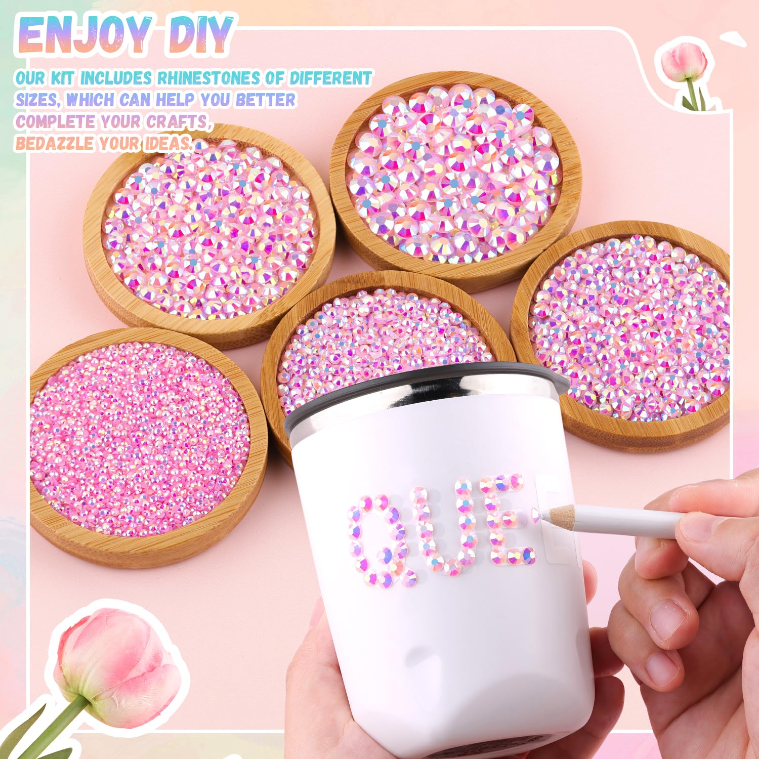 30000Pcs Resin Light Pink AB Rhinestones for Bedazzling Crafting with b7000 Jewelry Glue, Bulk Flatback Gems Bedazzler Kit for Crafts Clothes Shoes Fabric Nail Diamond Art, Assorted Size 2/3/4/5/6mm-Velvo Beauty