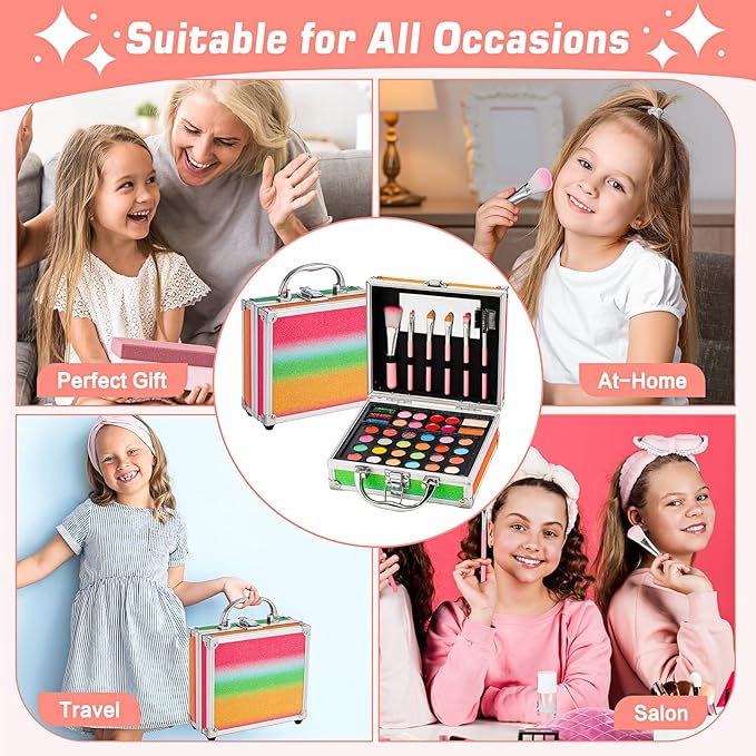 Anpro All-In-One Makeup Carry Case with Pro Teen Makeup Set, Full Starter Cosmetics Kit with Makeup Brushes, Eye Shadows Palette, Blushes, Glitter Gel, Temporary Tattoo Stickers-Velvo Beauty