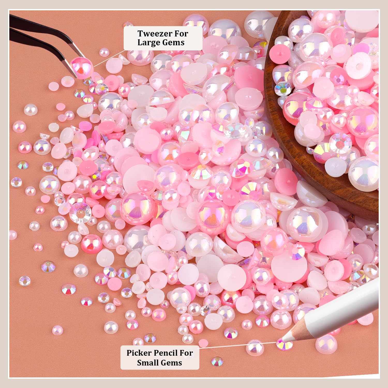 80g Flatback Pearls and Rhinestones for Crafting, Pink White 3-10mm Resin Rhinestones and Half Pearls for Bedazzling, Nail Art and Dec with 3pcs 10ml B7000 Jewelry Glue, Tweezer and Pickup Pencil-Velvo Beauty