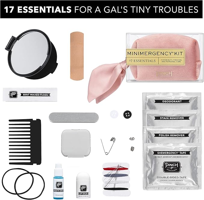 Pinch Provisions Velvet Minimergency Kit, for Her, Includes 17 Must-Have Emergency Essential Items, Compact, Multi-Functional Pouch, Gift for Parties and Birthdays-Velvo Beauty