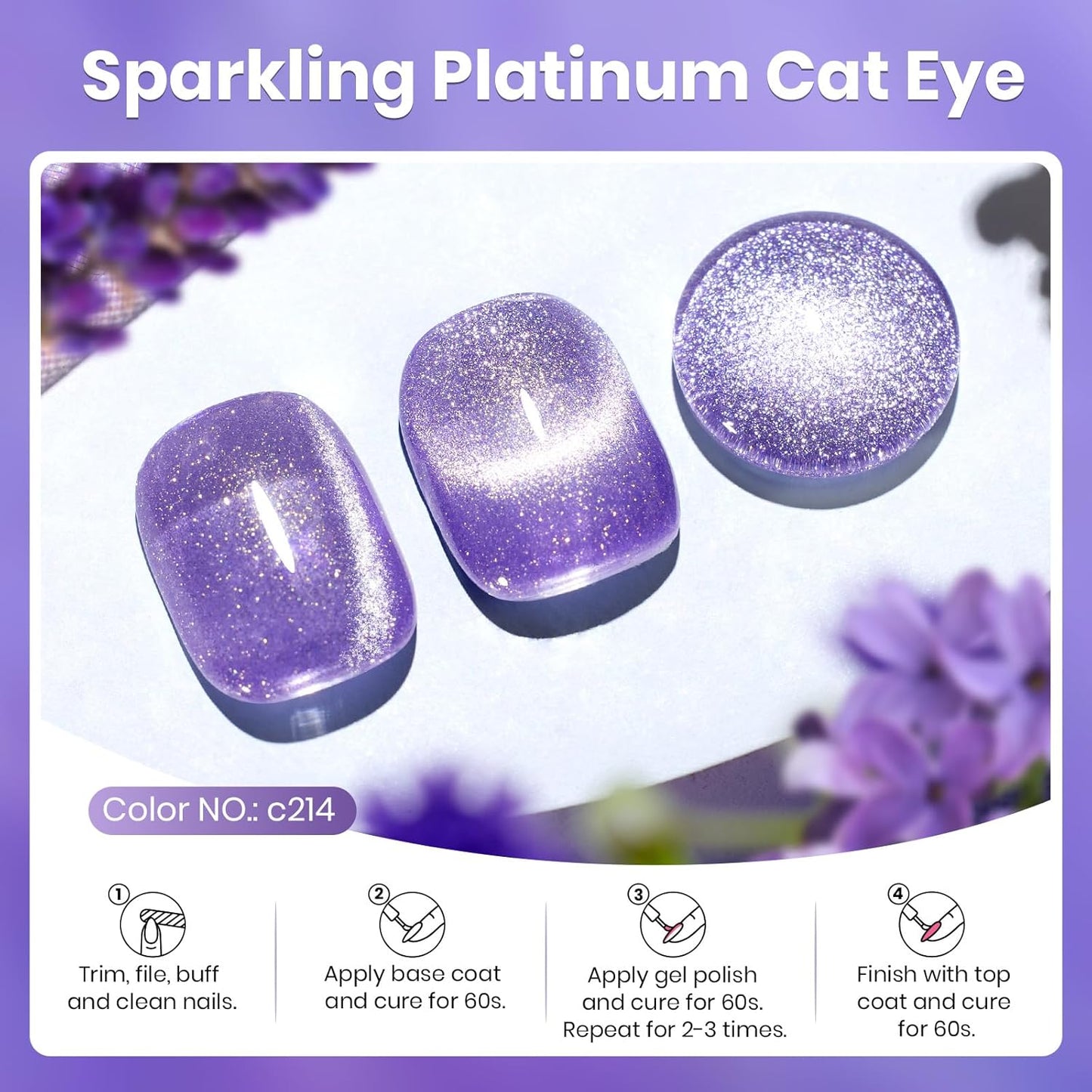 Beetles Purple Cat Eye Gel Polish, 15ML Purple Cat Eye Glitter Gel Polish with Magnet Soak Off UV Shimmer Velvet Gel Twilight Lavender Series French Nail Art Design Manicure Gifts for Women-Velvo Beauty