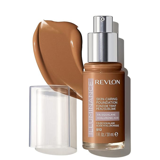 Revlon Illuminance Skin-Caring Liquid Foundation, Hyaluronic Acid, Hydrating and Nourishing Formula with Medium Coverage, 513 Brown Suede (Pack of 1)-Velvo Beauty