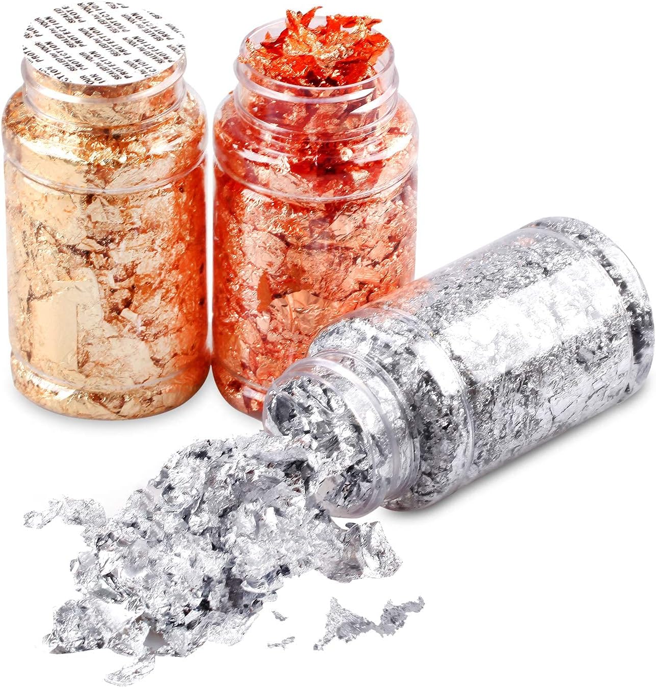 Gilding Flakes Set,Gold Foil Flakes for Resin,3 Bottles Metallic Foil Flakes for Resin Jewelry Making,Nails,Painting Art,Crafts and Slime(Gold, Silver, Copper Colors)-Velvo Beauty