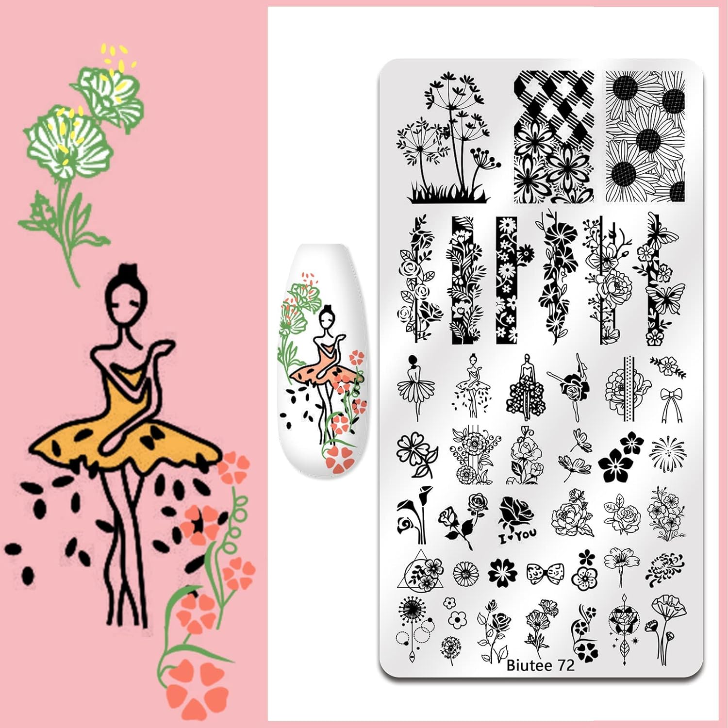 Biutee Nail Stamping Plate Set 12Pcs Nail Art Stamping Plates Nail Stamping Kit Nail Stamper Kit Flower Leaves Animal Lace Star Halloween Christmas Design Nail Stamp Plate-Velvo Beauty