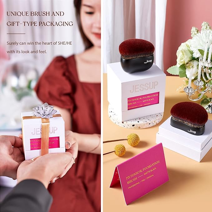 Jessup Foundation Brush Large Kabuki Makeup Brush for Face Body Blending Buffing Stippling Liquid Powder Cream Flawless with Gift Box, Black SF001-Velvo Beauty