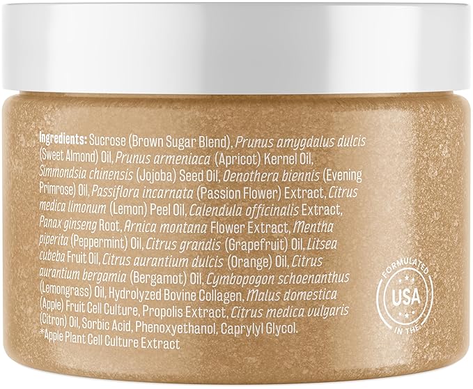 Brown Sugar Scrub Face Foot & Body Exfoliator Infused with Collagen and Stem Cell Exfoliating Salt Body Scrub for Toning Skin Cellulite Skin Care, 12oz by M3 Naturals-Velvo Beauty