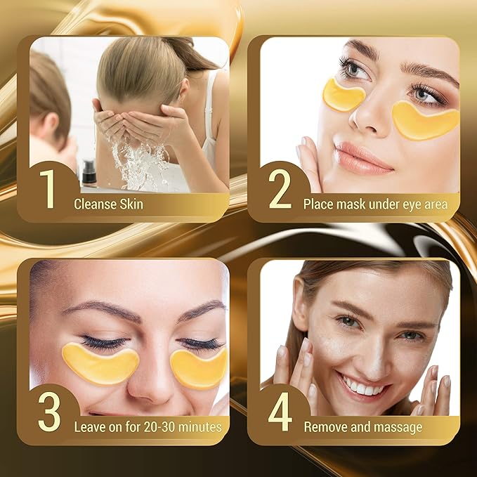 24k Gold Collagen Eye Mask: Hydrogel Under Eye Patches with Collagen & Hyaluronic Acid - Hydrating Under Eye Mask for Dark Circles, Puffy Eyes, & Under Eye Bags - Cooling Gel Treatment Pads - 15 Pairs-Velvo Beauty