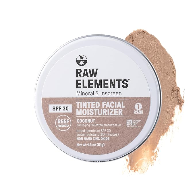 Raw Element Ultra-Moisturizing Tinted Face Cream, Non Toxic Mineral Face Sunscreen, Daily Tinted Moisturizer, Non-Nano Zinc Oxide, Reef Friendly, All Ages, SPF 30, 1.8 oz, Coconut, Pack of 1-Velvo Beauty