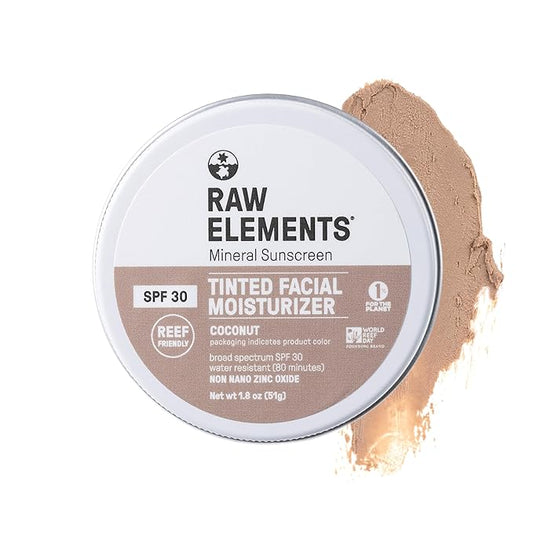 Raw Element Ultra-Moisturizing Tinted Face Cream, Non Toxic Mineral Face Sunscreen, Daily Tinted Moisturizer, Non-Nano Zinc Oxide, Reef Friendly, All Ages, SPF 30, 1.8 oz, Coconut, Pack of 1-Velvo Beauty