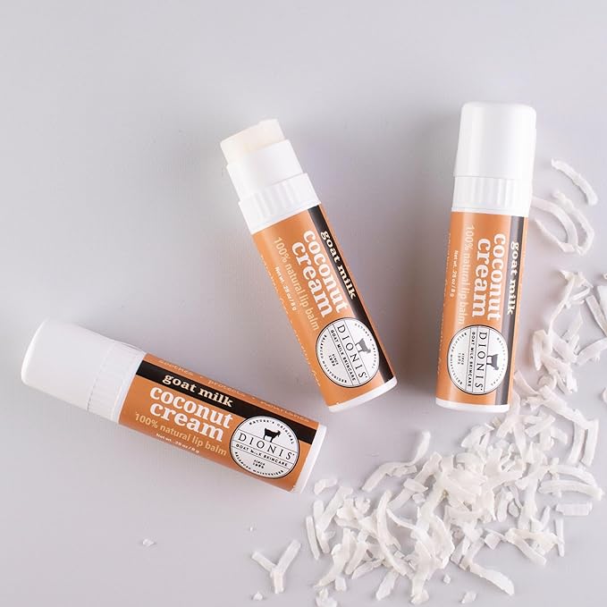 Dionis Goat Milk Skincare Coconut Cream Holiday Lip Balm Gift Set - Beeswax, Shea Butter & Coconut Oil Lip Care Products Made in The USA - Cruelty Free Lip Moisturizer For Chapped Lips, 0.28oz 3 Pack-Velvo Beauty