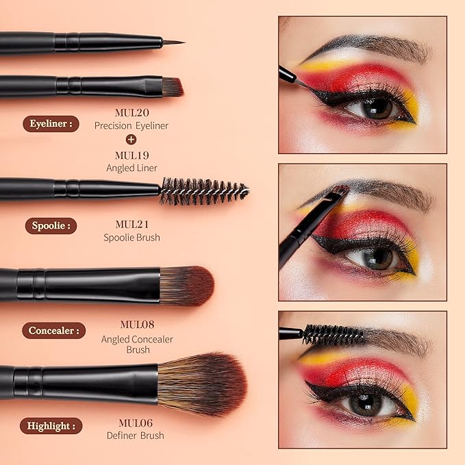 Jessup Eye Brushes Set, Vegan Makeup Brushes with Concealer Powder Eyeshadow Blending Eyeliner Spoolie Brush, 16pcs Premium Synthetic Black Cosmetic Brush T272-Velvo Beauty