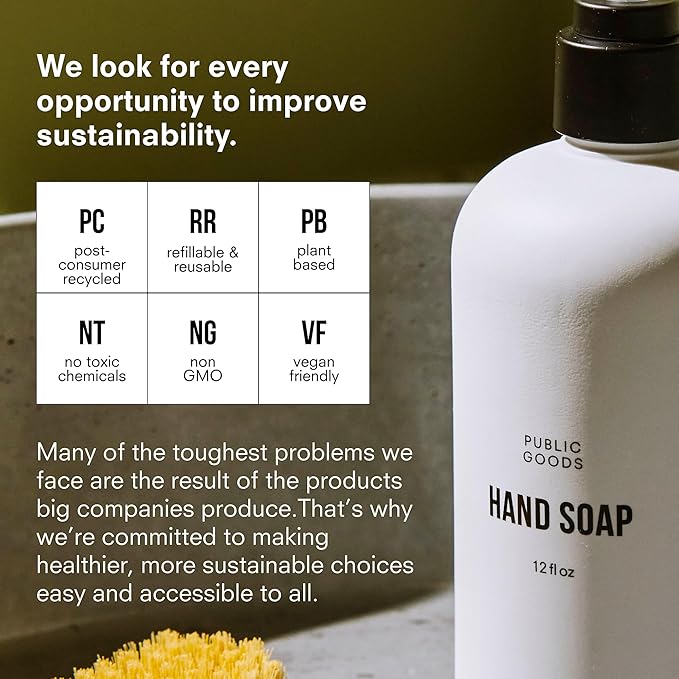 Public Goods Hand Soap | Cleansing Soap for Kitchen & Bathroom | Made with Natural Essential Oils | Paraben & Sulfate Free | Vegan Friendly | Made in Canada | 12 Fl Oz Bottle with Dispenser Pump-Velvo Beauty