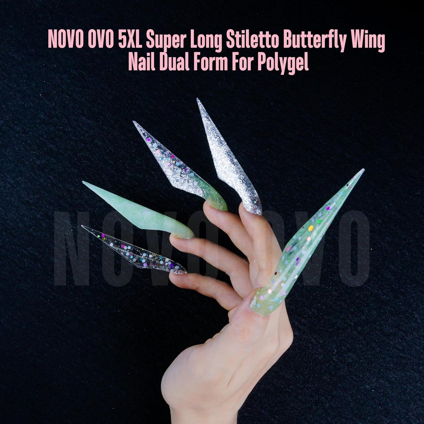 Hallowee Extra Long Stiletto Butterfly Wing Arrow Nail Dual Forms for Polygel Extension, NOT NAIL TIPS, XXXXL 4XL 5XL, Reusable Full Cover Molds For Builder/Harde/Polygel 70 Pcs x 14 sizes-Velvo Beauty