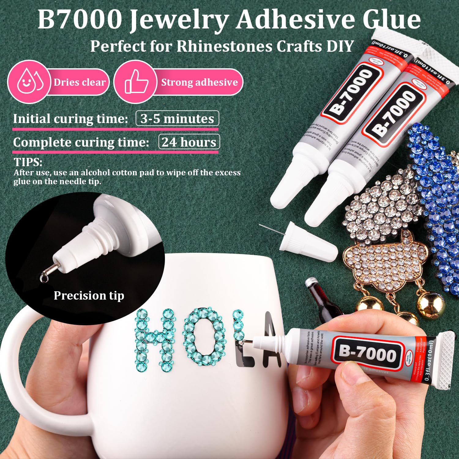 Resin Rhinestones for Crafting with B7000 Jewelry Glue, 2 Boxes Aquamarine Flatback Crystals with 3Pcs 10ml Glue for Bedazzling Crafts DIY Nail Art Makeup, Gems for Clothing Shoes-Velvo Beauty
