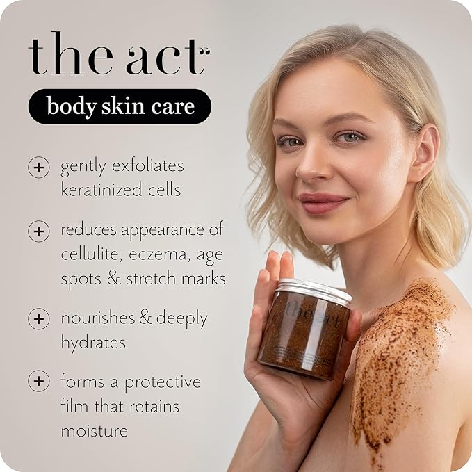 THE ACT Coffee Body Scrub with Salt & Cocoa – Exfoliating Scrub for Cellulite, Stretch Marks, Ingrown Hair – Organic Moisturizing Body Scrub with Vitamin E & Menthol – Gift for Women & Men, 10.58 Oz-Velvo Beauty