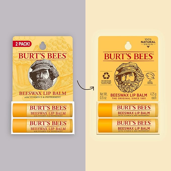 Burt's Bees Lip Balm Easter Basket Stuffers - Original Beeswax, Lip Moisturizer With Responsibly Sourced Beeswax, Tint-Free, Natural Conditioning Lip Treatment, 2 Tubes, 0.15 oz. (Pack of 2)-Velvo Beauty