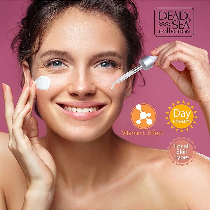 Dead Sea Collection Facial Vitamin C Kit - Day Cream (1.69fl.oz/50ml jar) & Facial Serum (1.69fl.oz/50ml bottle) - Pure Dead Sea Minerals - Anti-Wrinkle Hydration Smooth and Moisturized Skin-Velvo Beauty