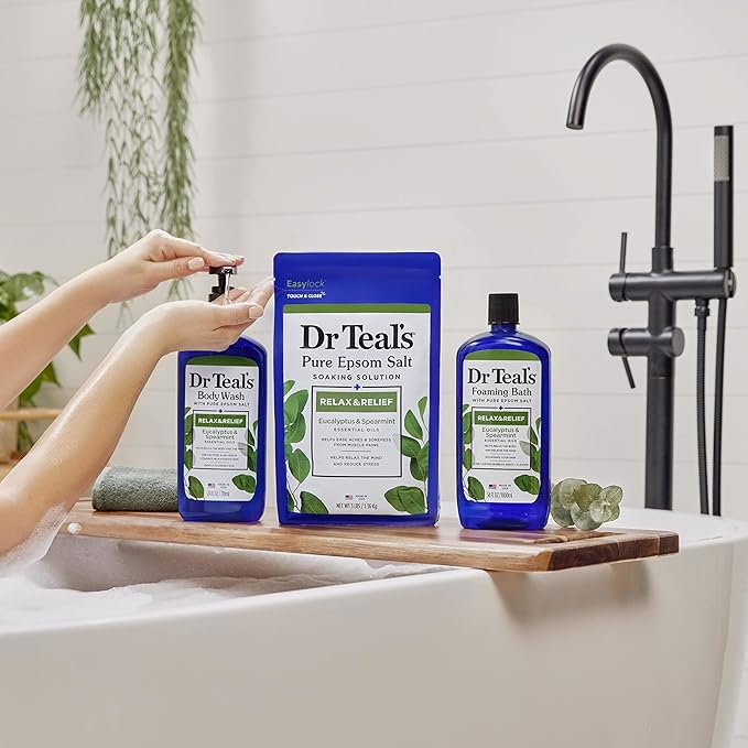 Dr Teal's Body Wash with Pure Epsom Salt, Relax & Relief with Eucalyptus & Spearmint, 24 fl oz (Pack of 4) (Packaging May Vary)-Velvo Beauty