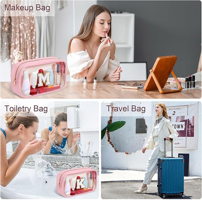 YOOLIFE Birthday Gifts Clear Makeup Bag Cosmetic Bag Pink Preppy Stuff Travel Accessories Makeup Pouch Birthday Gift for 4 5 6 7 8 9 10 11 12 Year Old Girls Graduation Teacher Gift K-Velvo Beauty
