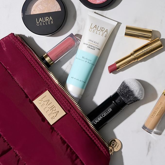 LAURA GELLER NEW YORK Quilted Makeup Bag with Brush Case, Burgundy - Toiletry Bag Organizer for Travel - Large Capacity Full Size Makeup Bag - Easy to Clean-Velvo Beauty