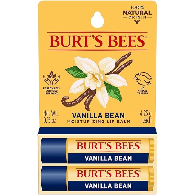 Burt's Bees Lip Balm - Vanilla Bean, Lip Moisturizer With Responsibly Sourced Beeswax, Tint-Free, Natural Origin Conditioning Lip Treatment, 2 Tubes, 0.15 oz.-Velvo Beauty