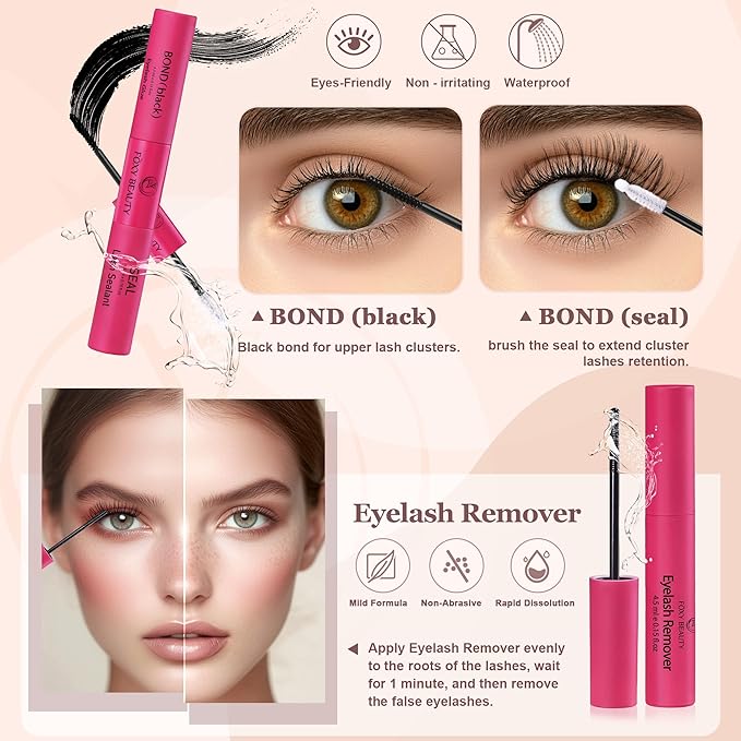 Lash Clusters - Lash Clusters Kit Lash Extension Kit with Lash Bond and Seal Cluster Eyelash Extensions Eyelash Clusters 20D30D40D50D-0.07D Lashes Clusters Eyelash Extension Kit DIY at Home Eyelashes-Velvo Beauty