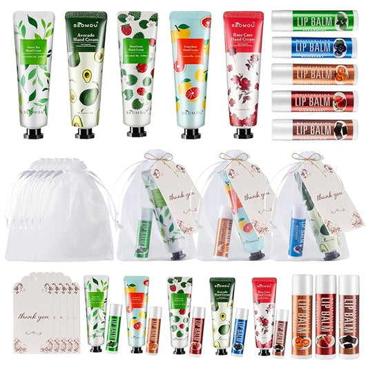 50 Set Bridal Shower Favors for Guests,Hand Cream Bulk and Lip Balm Bulk for Bridal Wedding or Baby Shower Party Gifts for Adults with Organza Bag Thank You Card-Velvo Beauty