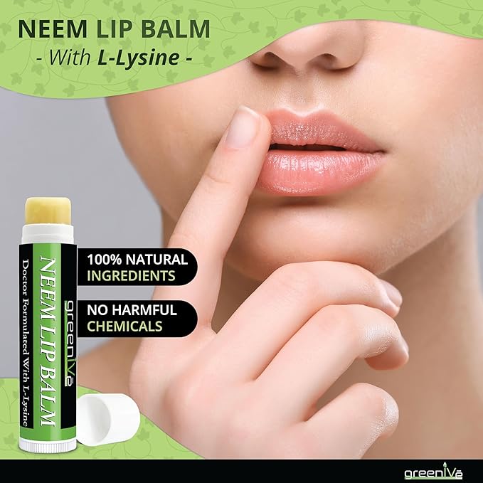 GreenIVe Neem Lip Balm, Vegan Lip Moisturizer with L-Lysine, Soothe and Soften (5)-Velvo Beauty
