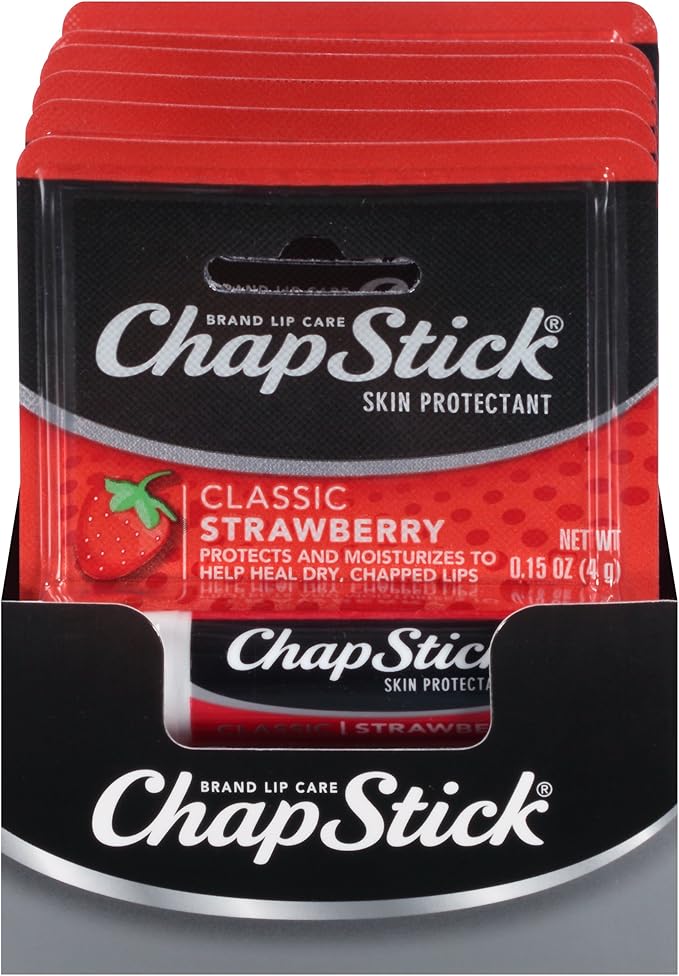 ChapStick Classic Skin Protectant (Strawberry, 0.15 Ounce Stick ,24 Count (Pack of 1)-Velvo Beauty