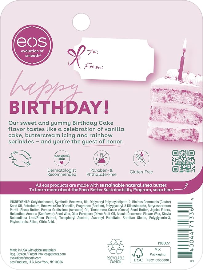 eos 24H Moisture Super Balm- Birthday Cake, Lip Mask, Day or Night Lip Treatment, Made for Sensitive Skin, 0.35 fl oz, 2-Pack-Velvo Beauty