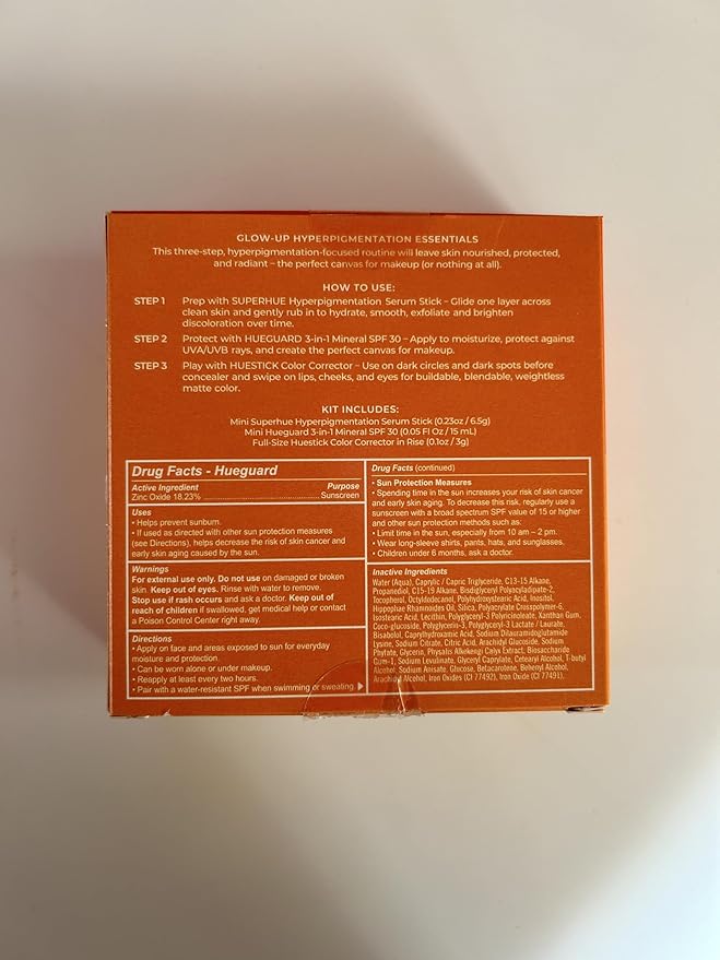 Live Tinted Hyperpigmentation Essentials Glow Up Set: Includes Mini Superhue Hyperpigmentation Serum Stick, Mini Hueguard 3-in-1 Mineral SPF 30, and Full-sized Huestick in Rise, 3-Piece Set-Velvo Beauty