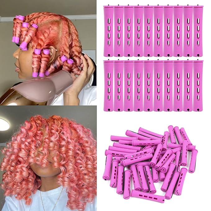 20pcs Women's Perm Rods Set for Natural Hair: 2 Sizes Cold Wave Hair Rollers for Curling and Styling All Hair Lengths - DIY Hairdressing Tools (Purple)-Velvo Beauty