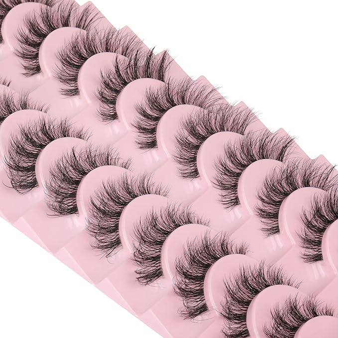 FANXITON Mink Lashes with Clear Band 15 MM 10 Pairs Cat-Eye Lashes Natural Look False Eyelashes Pack Wispy Eyelashes 3D Faux Mink Eyelashes-Velvo Beauty