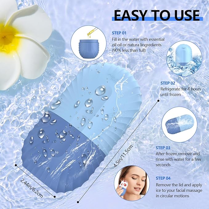 Ice Roller for Face and Eye, Silicone Ice Facial Roller Ice Holder, Face Ice Mold Skin Care, Face Icers Reusable Ice Cube Roller for Shrink Pores Anti Wrinkle Reduce Puffiness, Blue-Velvo Beauty
