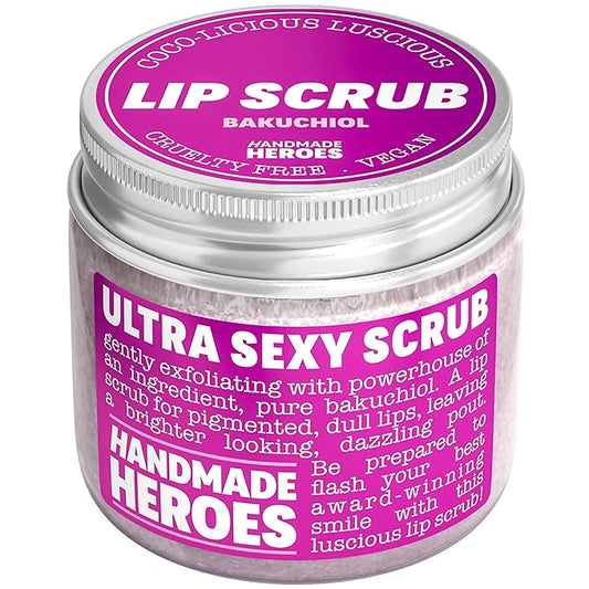 Handmade Heroes Bakuchiol Lip Scrub 1 fl oz | Deep Conditioning Lip Plumper Helps Reduce Fine Lines and Wrinkles Appearance | 100% Cruelty Free Vegan | Lip Care for Luscious Lips-Velvo Beauty