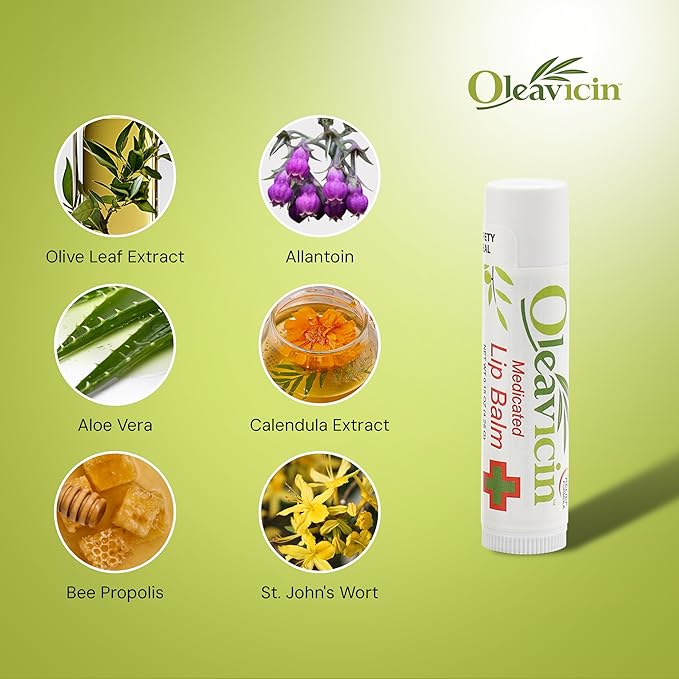 Natural Lip Balm by Oleavicin | Dry Lip Relief | Patented Moisturizing Formula for Chapped Lips | Organic Olive Leaf Extract-Velvo Beauty