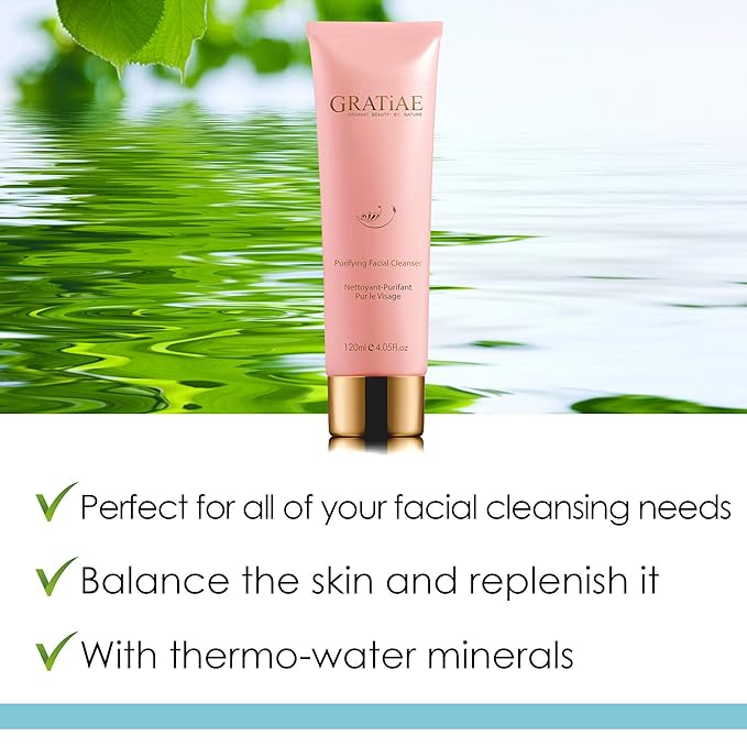 Gratiae Organics Purifying Exfoliating Facial Cleanser, exfoliating face scrub & face wash with witch hazel, jojoba oil, hydrating, non-drying skin care, 4.05Fl-Velvo Beauty