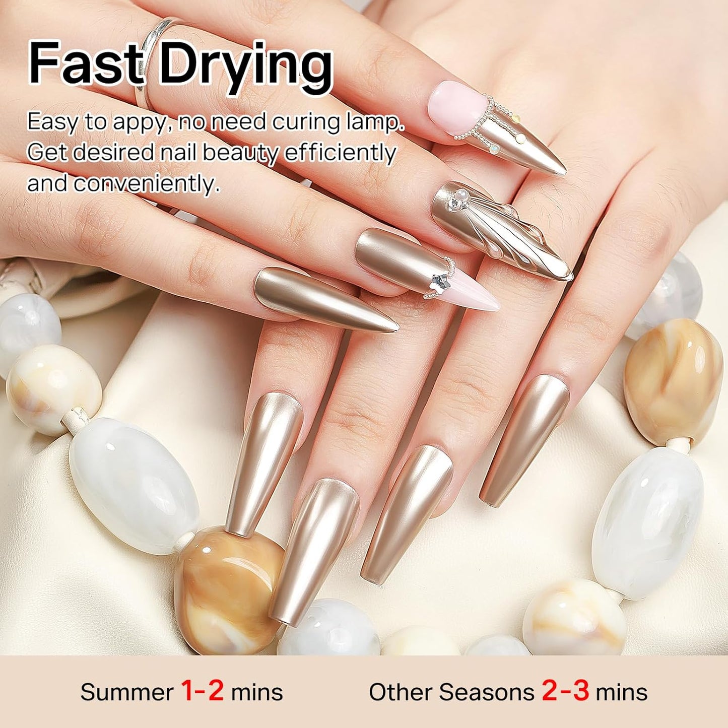 MIZHSE Champagne Mirror Nail Polish, Quick Dry Metallic Nail Polish, Air Dry Fast Chrome Nail Lacquer Bright Color Oil-based Nail Art Manicure DIY Home-Velvo Beauty
