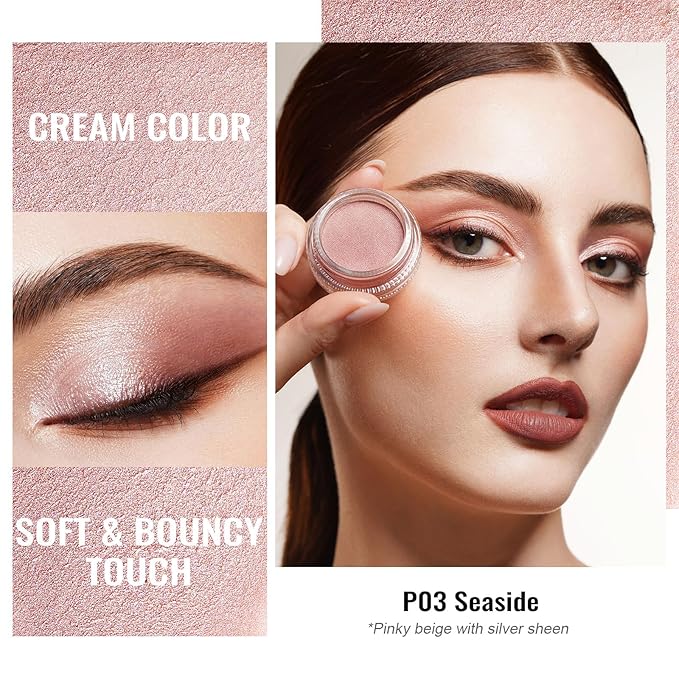 Oulac Cream Eyeshadow also for Highlighter Large Capacity Highly Pigmented Eye Shadow Waterproof &Long Lasting with Moisturizing Formula, Shimmer Glitter Eye Makeup. 6g.P06+P03-Velvo Beauty