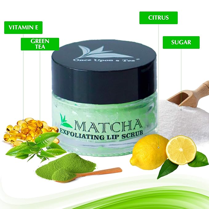Exfoliating Green Tea Matcha Sugar Lip Scrub, Hydrating Treatment for Dry, Chapped & Cracked Lips, Best Peeling Solution For Plump, Younger Looking Lips, Lip Polish-Velvo Beauty