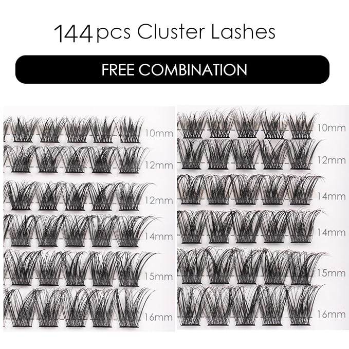 Lash Clusters 144 Pcs Individual Lashes Clusters Eyelash Extensions False Eyelashes DIY Lash Extension Reusable False Eyelashes Natural Look Mix 10-16mm C D Curl-DM17-Velvo Beauty