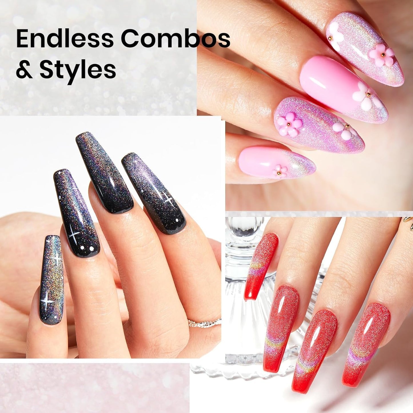 Beetles Rainbow Holographic Cat Eye Gel Nail Polish, 15ml, Magnet Stick, Soak Off, Uv Nail Shimmer, Velvet, French Nail Art Design, Gift for Women-Velvo Beauty